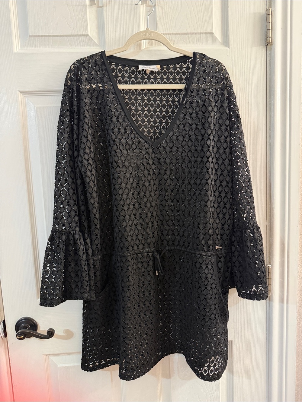 Calvin Klein Black Crochet V-Neck Swim Coverup